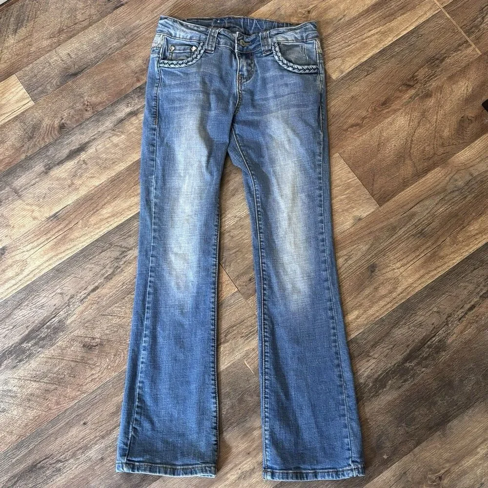 Shyanne Bootcut Jeans Girls Size 8 Embroidered Accents Hidden Adjustable Waist